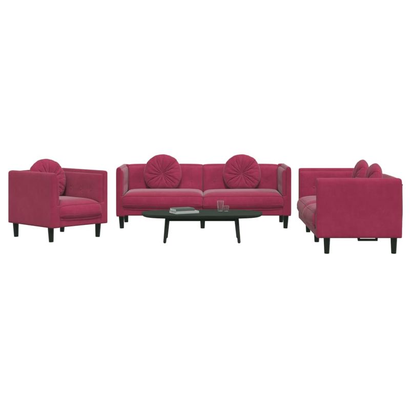 Casa si Gradina - Mobilier - Seturi de mobilier - Seturi living - Set canapele cu perne, 3 piese, rosu vin, catifea - Infinity.ro
