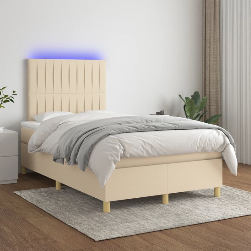 Casa si Gradina - Mobilier - Paturi si accesorii - Paturi - Pat cu arcuri, saltea si LED, crem, 120x190 cm, textil - Infinity.ro
