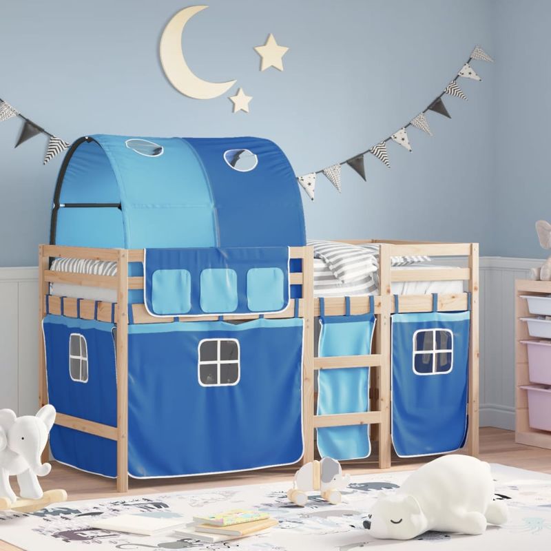 Casa si Gradina - Mobilier - Paturi si accesorii - Paturi - Pat etajat de copii cu tunel albastru 90x190 cm lemn masiv pin - Infinity.ro