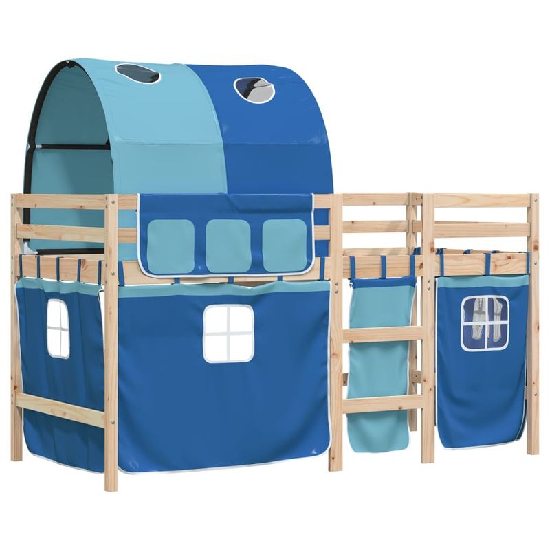 Casa si Gradina - Mobilier - Paturi si accesorii - Paturi - Pat etajat de copii cu tunel albastru 90x190 cm lemn masiv pin - Infinity.ro