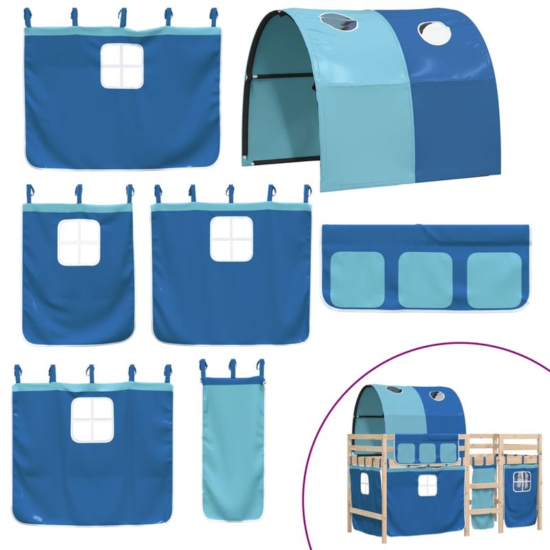 Casa si Gradina - Mobilier - Paturi si accesorii - Paturi - Pat etajat de copii cu tunel albastru 90x190 cm lemn masiv pin - Infinity.ro