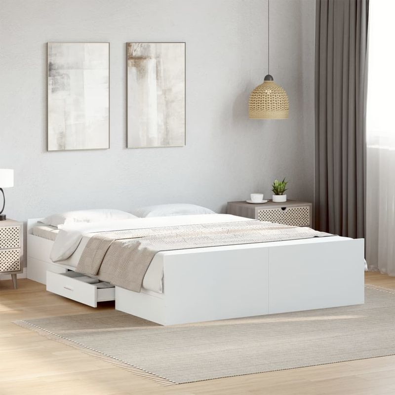 Casa si Gradina - Mobilier - Paturi si accesorii - Paturi - Cadru pat cu sertare alb extralucios 140x190 cm, lemn prelucrat - Infinity.ro