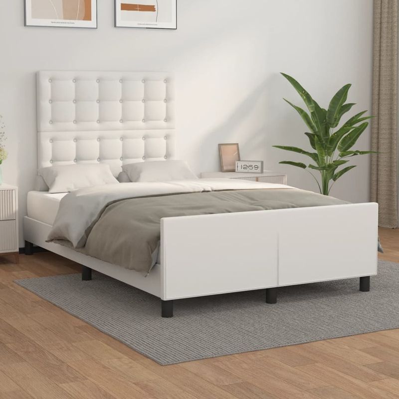 Casa si Gradina - Mobilier - Paturi si accesorii - Paturi - Cadru de pat cu tablie, alb, 120x190 cm, piele ecologica - Infinity.ro