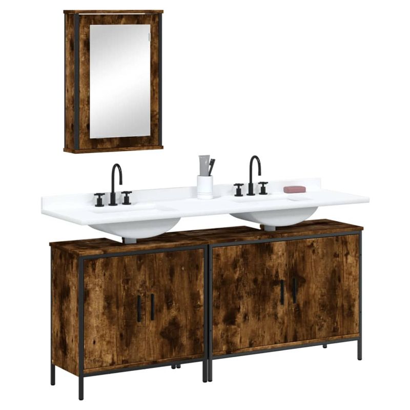 Casa si Gradina - Mobilier - Seturi de mobilier - Seturi baie - Set mobilier de baie, 3 piese, stejar fumuriu, lemn prelucrat - Infinity.ro