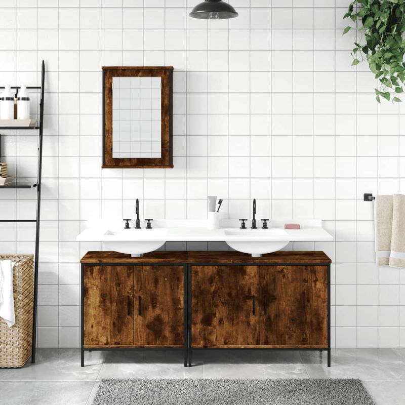 Casa si Gradina - Mobilier - Seturi de mobilier - Seturi baie - Set mobilier de baie, 3 piese, stejar fumuriu, lemn prelucrat - Infinity.ro