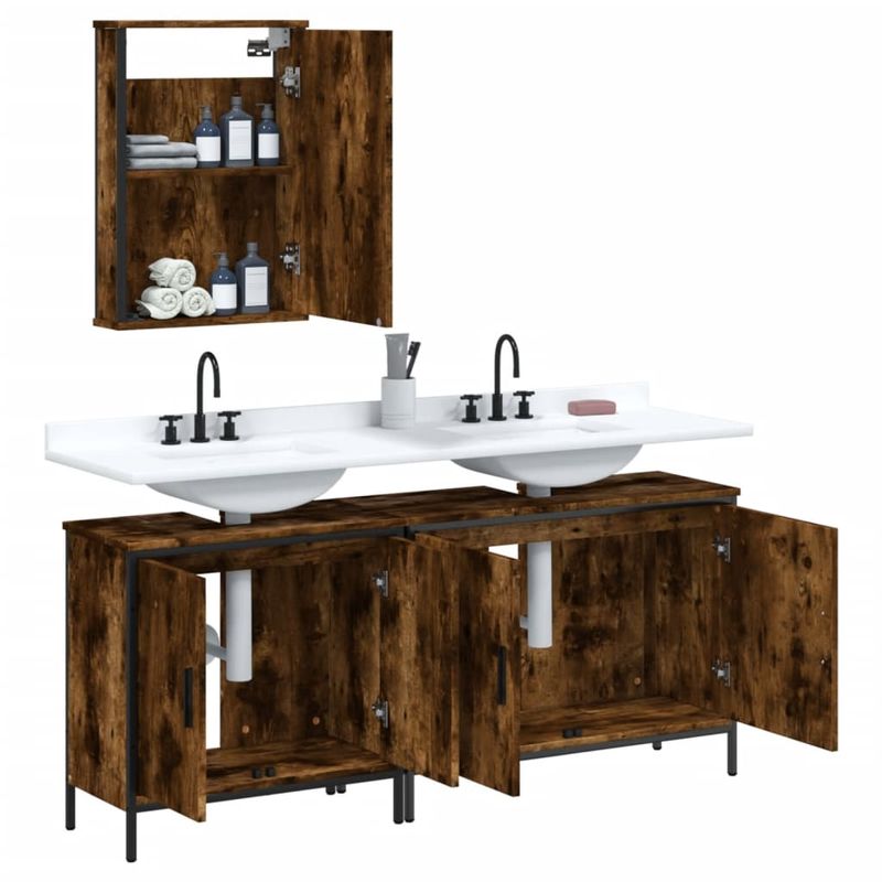 Casa si Gradina - Mobilier - Seturi de mobilier - Seturi baie - Set mobilier de baie, 3 piese, stejar fumuriu, lemn prelucrat - Infinity.ro