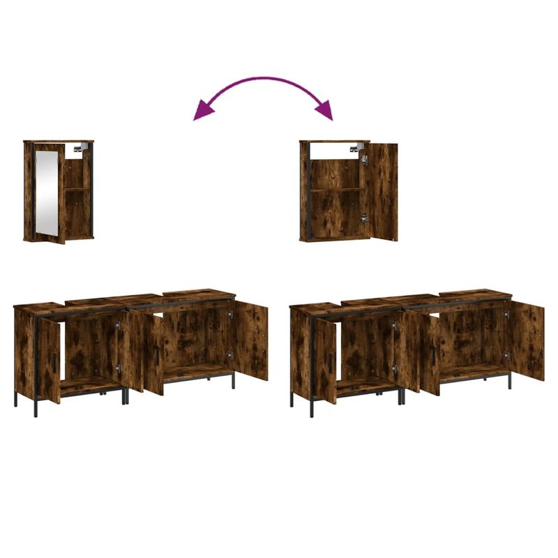 Casa si Gradina - Mobilier - Seturi de mobilier - Seturi baie - Set mobilier de baie, 3 piese, stejar fumuriu, lemn prelucrat - Infinity.ro