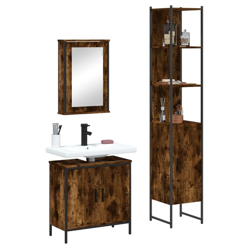 Casa si Gradina - Mobilier - Seturi de mobilier - Seturi baie - Set mobilier de baie, 3 piese, stejar fumuriu, lemn prelucrat - Infinity.ro