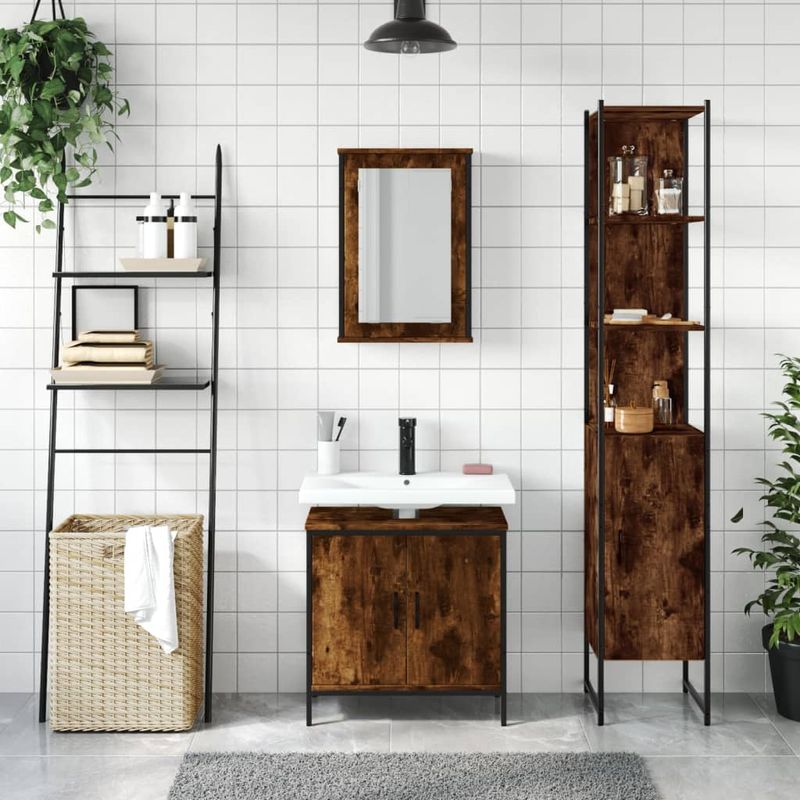 Casa si Gradina - Mobilier - Seturi de mobilier - Seturi baie - Set mobilier de baie, 3 piese, stejar fumuriu, lemn prelucrat - Infinity.ro