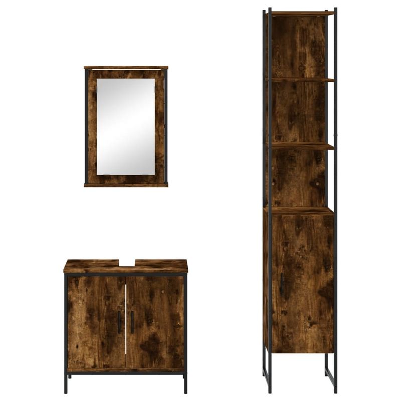 Casa si Gradina - Mobilier - Seturi de mobilier - Seturi baie - Set mobilier de baie, 3 piese, stejar fumuriu, lemn prelucrat - Infinity.ro