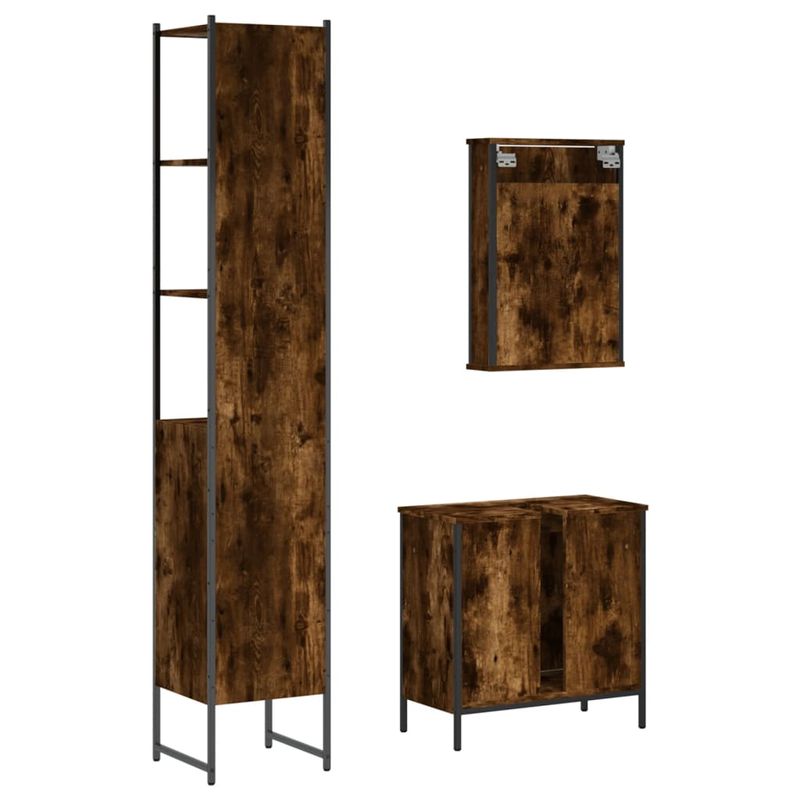 Casa si Gradina - Mobilier - Seturi de mobilier - Seturi baie - Set mobilier de baie, 3 piese, stejar fumuriu, lemn prelucrat - Infinity.ro