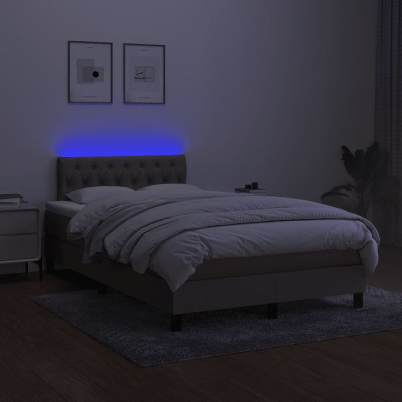 Casa si Gradina - Mobilier - Paturi si accesorii - Paturi - Pat cu arcuri, saltea si LED, gri taupe, 120x190 cm, textil - Infinity.ro