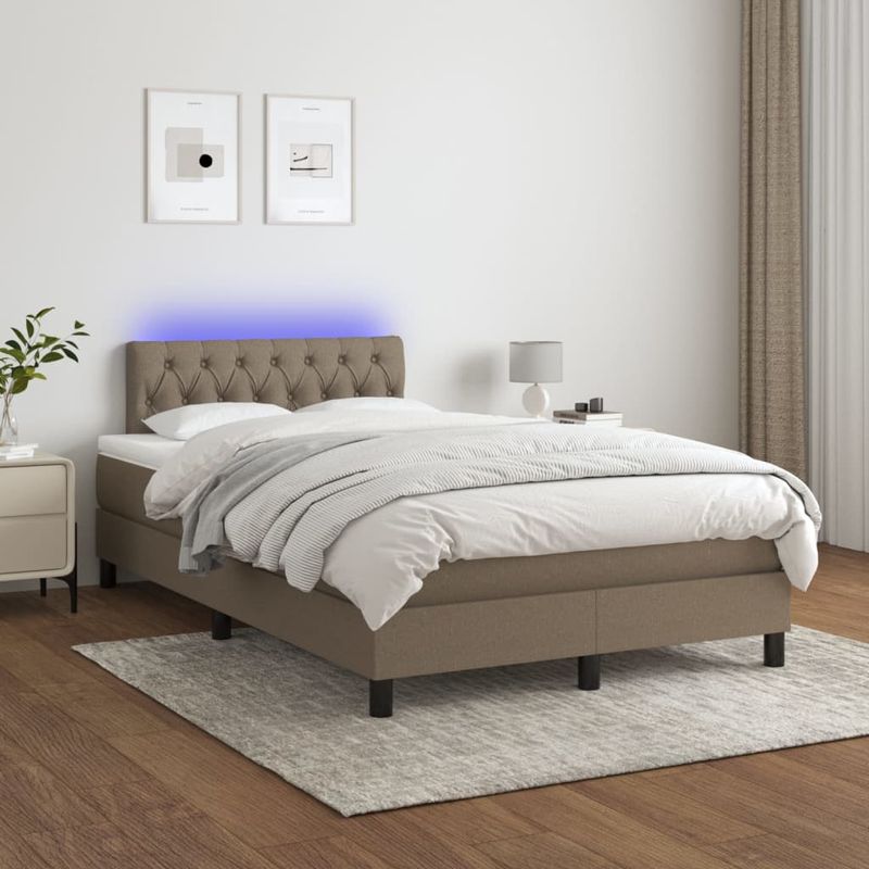 Casa si Gradina - Mobilier - Paturi si accesorii - Paturi - Pat cu arcuri, saltea si LED, gri taupe, 120x190 cm, textil - Infinity.ro