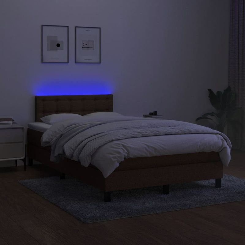 Casa si Gradina - Mobilier - Paturi si accesorii - Paturi - Pat cu arcuri, saltea si LED, maro inchis, 120x190 cm, textil - Infinity.ro