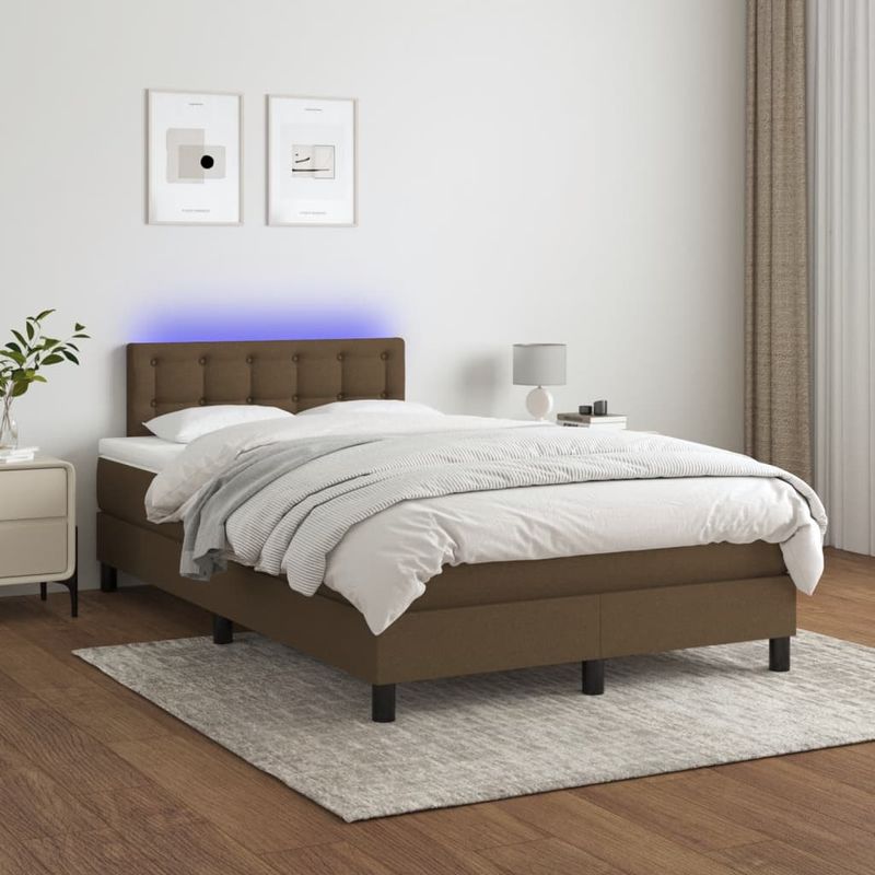 Casa si Gradina - Mobilier - Paturi si accesorii - Paturi - Pat cu arcuri, saltea si LED, maro inchis, 120x190 cm, textil - Infinity.ro