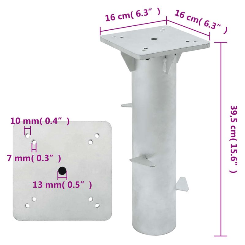 Casa si Gradina - Gradina si terasa - Umbrele si pavilioane - Umbrele - Suport umbrela in pamant, argintiu, 16x16x39,5 cm, otel - Infinity.ro