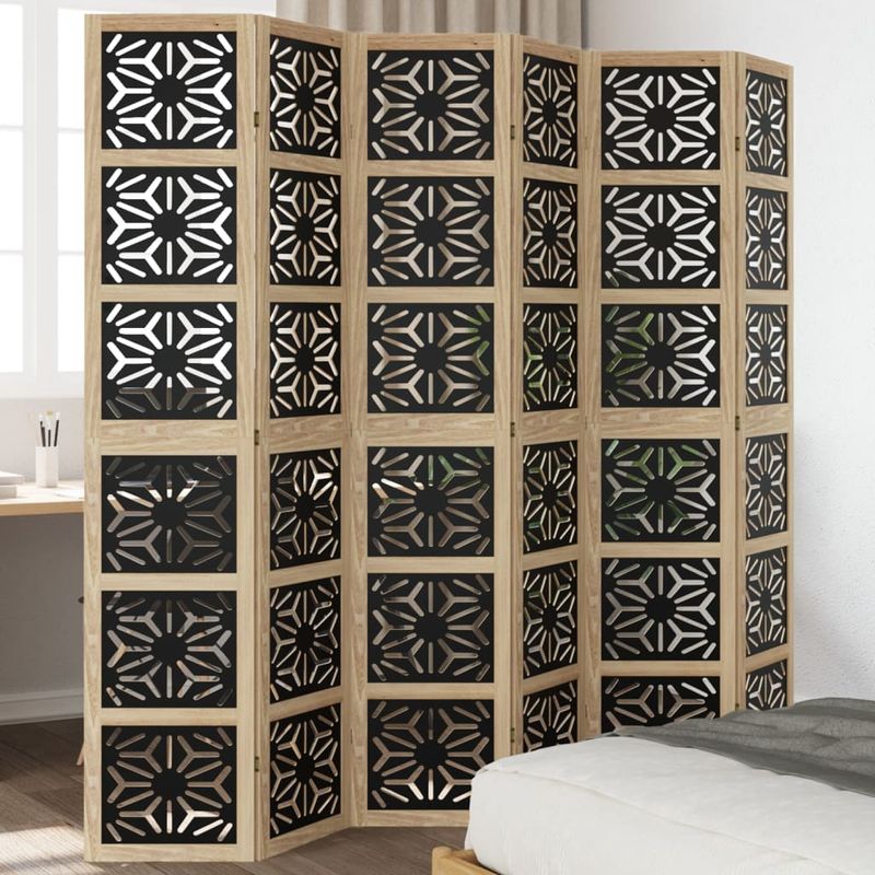 Casa si Gradina - Decoratiuni - Pereti despartitori si paravane - Paravan de camera, 6 panouri, maro/negru, lemn masiv paulownia, mărime 40x200 cm - Infinity.ro