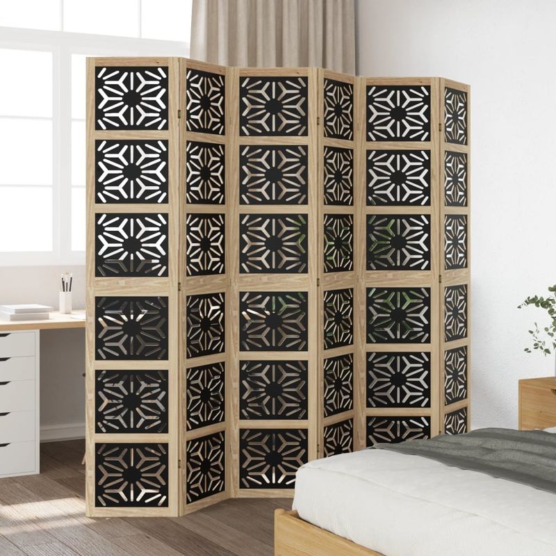 Casa si Gradina - Decoratiuni - Pereti despartitori si paravane - Paravan de camera, 6 panouri, maro/negru, lemn masiv paulownia, mărime 40x200 cm - Infinity.ro