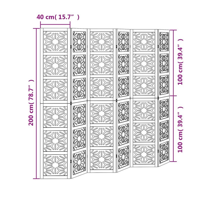 Casa si Gradina - Decoratiuni - Pereti despartitori si paravane - Paravan de camera, 6 panouri, maro/negru, lemn masiv paulownia, mărime 40x200 cm - Infinity.ro