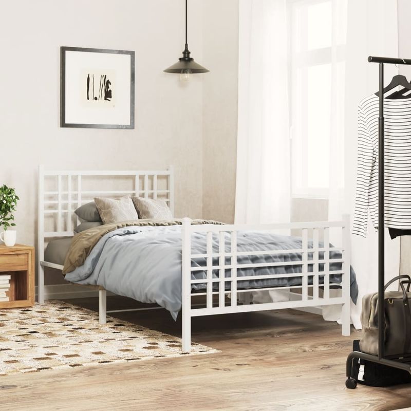 Casa si Gradina - Mobilier - Paturi si accesorii - Paturi - Cadru de pat metalic cu tablie de cap/picioare, alb, 100x200 cm - Infinity.ro