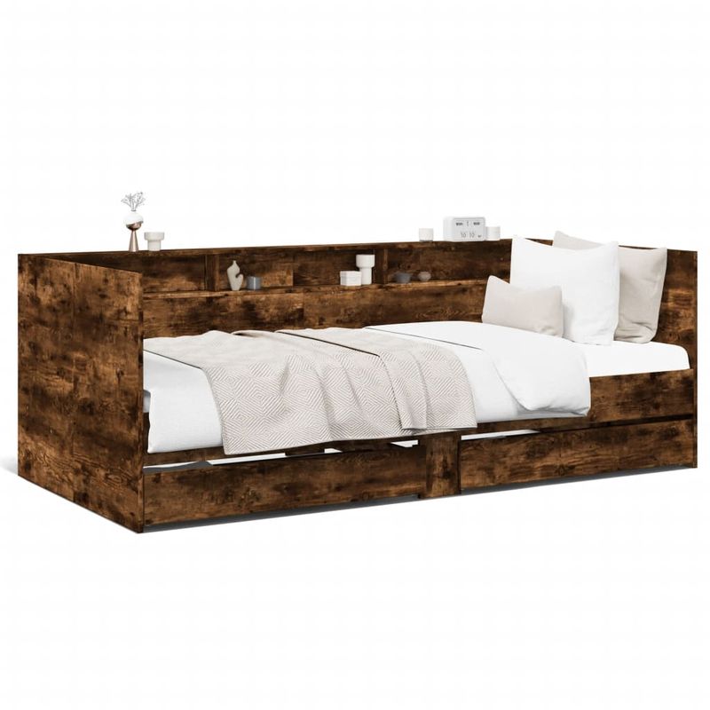 Casa si Gradina - Mobilier - Paturi si accesorii - Paturi - Cadru pat cu sertare stejar fumuriu 100x200 cm lemn prelucrat - Infinity.ro