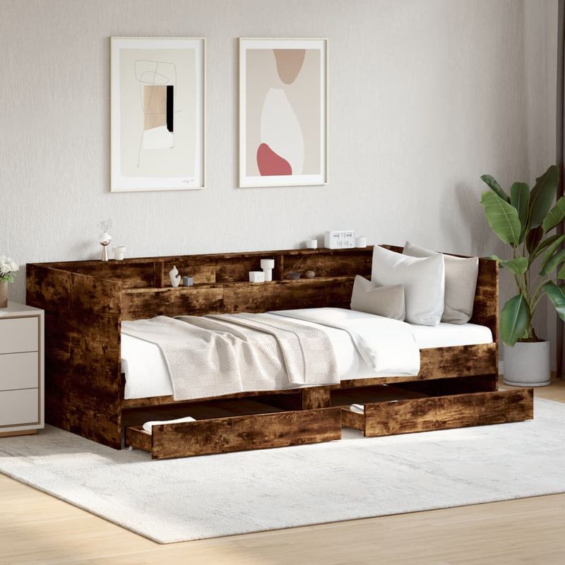 Casa si Gradina - Mobilier - Paturi si accesorii - Paturi - Cadru pat cu sertare stejar fumuriu 100x200 cm lemn prelucrat - Infinity.ro