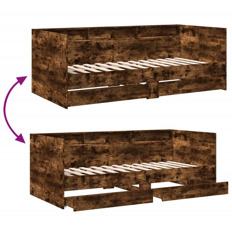 Casa si Gradina - Mobilier - Paturi si accesorii - Paturi - Cadru pat cu sertare stejar fumuriu 100x200 cm lemn prelucrat - Infinity.ro