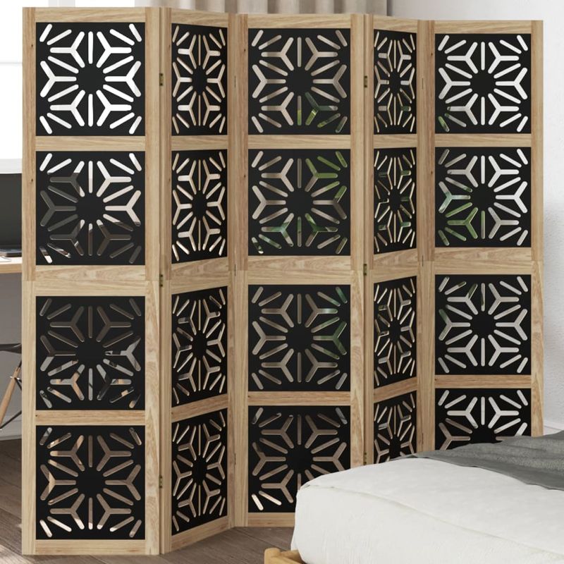 Casa si Gradina - Decoratiuni - Pereti despartitori si paravane - Paravan de camera, 5 panouri, maro/negru, lemn masiv paulownia, mărime 40x160 cm - Infinity.ro
