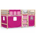 Casa si Gradina - Mobilier - Paturi si accesorii - Paturi - Pat etajat de copii cu perdele, roz, 90x190 cm, lemn masiv pin - Infinity.ro