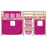 Casa si Gradina - Mobilier - Paturi si accesorii - Paturi - Pat etajat de copii cu perdele, roz, 90x190 cm, lemn masiv pin - Infinity.ro