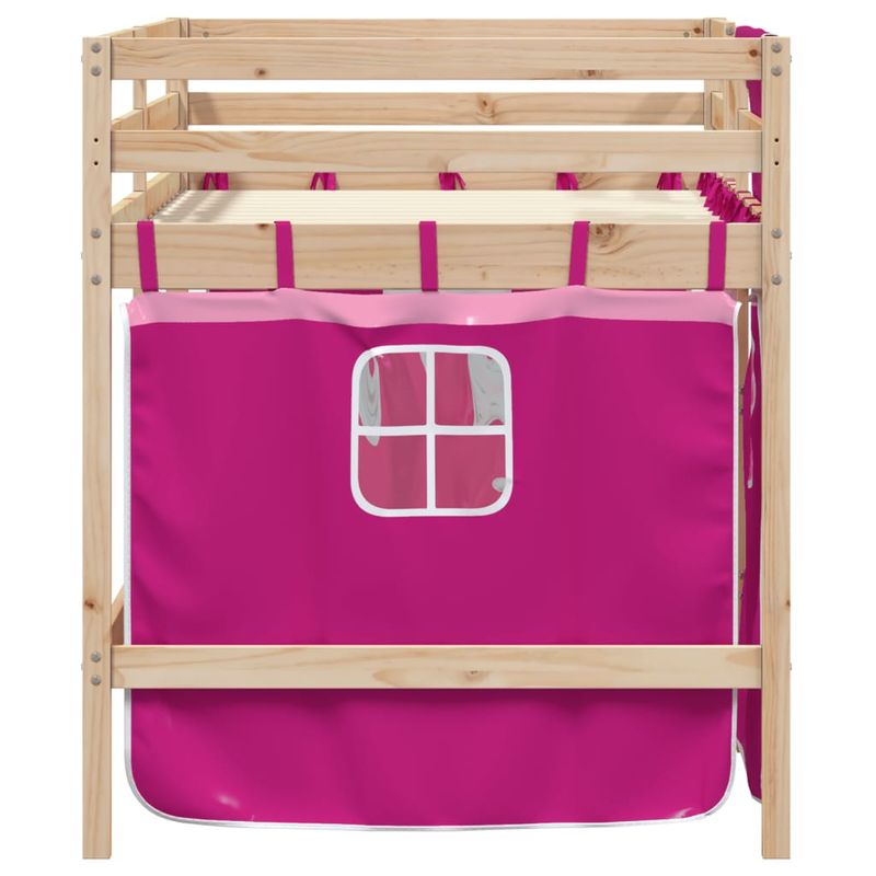 Casa si Gradina - Mobilier - Paturi si accesorii - Paturi - Pat etajat de copii cu perdele, roz, 90x190 cm, lemn masiv pin - Infinity.ro