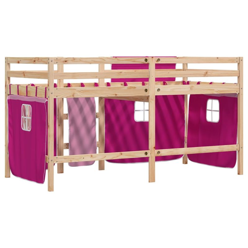 Casa si Gradina - Mobilier - Paturi si accesorii - Paturi - Pat etajat de copii cu perdele, roz, 90x190 cm, lemn masiv pin - Infinity.ro