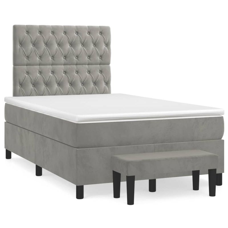 Casa si Gradina - Mobilier - Paturi si accesorii - Paturi - Pat box spring cu saltea, gri deschis, 120x190 cm, catifea - Infinity.ro