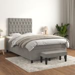 Casa si Gradina - Mobilier - Paturi si accesorii - Paturi - Pat box spring cu saltea, gri deschis, 120x190 cm, catifea - Infinity.ro