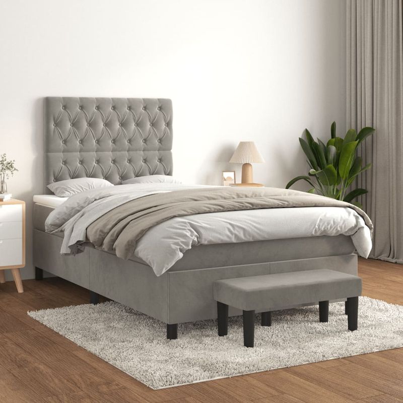 Casa si Gradina - Mobilier - Paturi si accesorii - Paturi - Pat box spring cu saltea, gri deschis, 120x190 cm, catifea - Infinity.ro