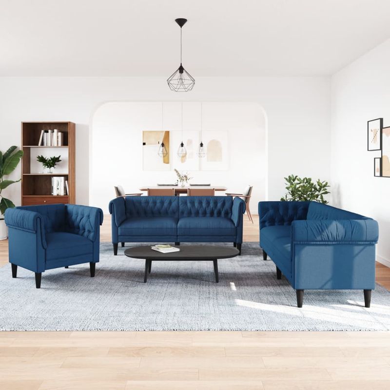 Casa si Gradina - Mobilier - Seturi de mobilier - Seturi living - Set canapele, 3 piese, albastru, material textil - Infinity.ro