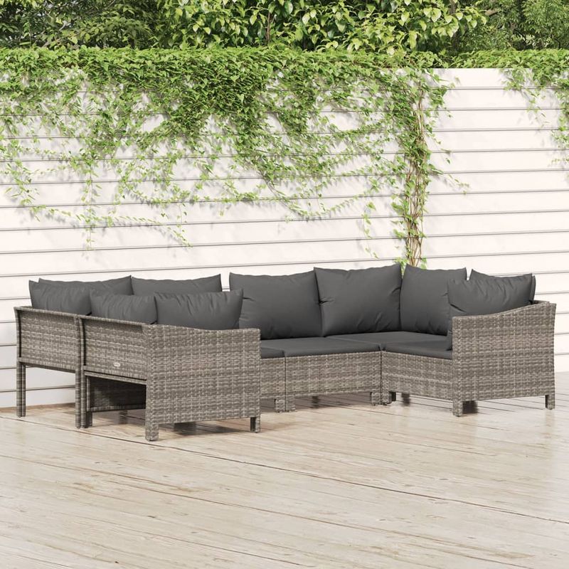 Casa si Gradina - Gradina si terasa - Mobilier exterior - Seturi mobila gradina - Set mobilier de gradina cu perne, 6 piese, gri, poliratan - Infinity.ro