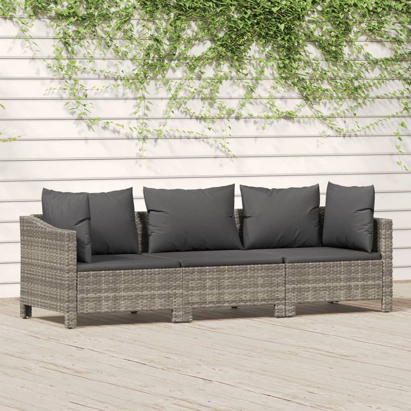 Casa si Gradina - Gradina si terasa - Mobilier exterior - Seturi mobila gradina - Set mobilier de gradina cu perne, 3 piese, gri, poliratan - Infinity.ro