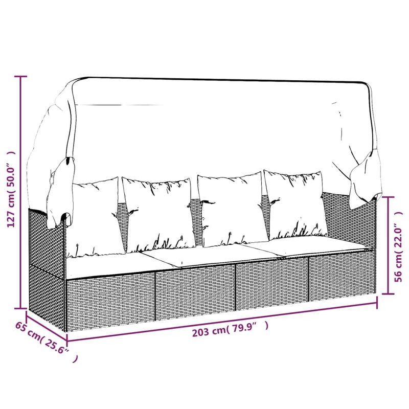 Casa si Gradina - Gradina si terasa - Mobilier exterior - Scaune si sezlonguri gradina - Pat sezlong de exterior cu acoperis si perne, gri, poliratan - Infinity.ro