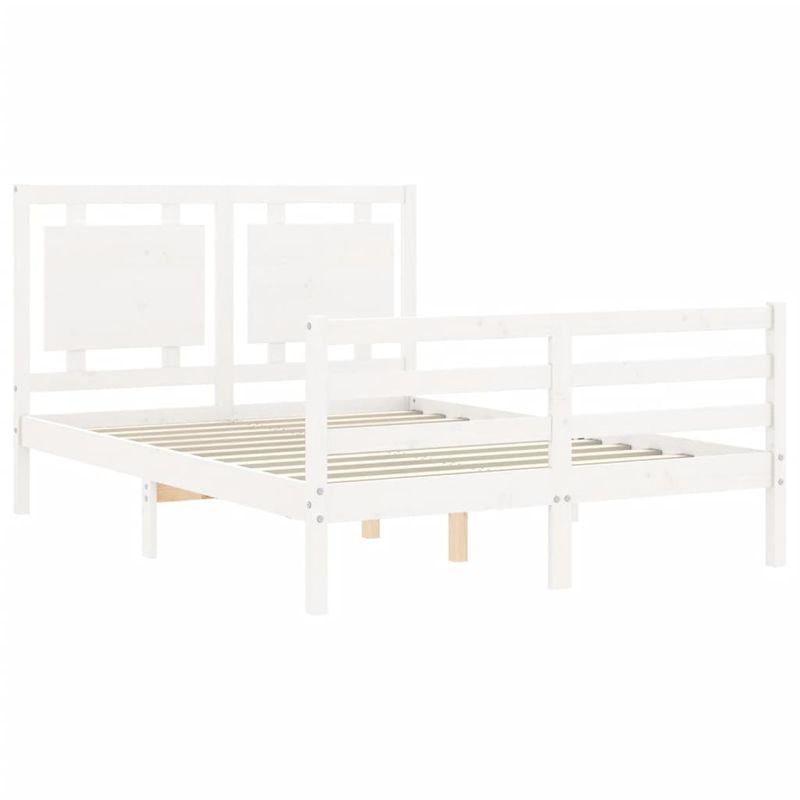 Casa si Gradina - Mobilier - Paturi si accesorii - Paturi - Cadru de pat cu tablie single mic, 140x190 cm, alb, lemn masiv - Infinity.ro