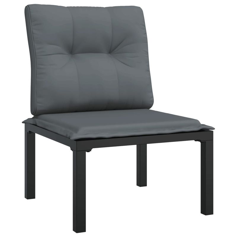 Casa si Gradina - Gradina si terasa - Mobilier exterior - Seturi mobila gradina - Set mobilier de gradina cu perne, 5 piese, negru/gri, poliratan, model colț + 2x mijloc + suport pentru picioare + masă - Infinity.ro