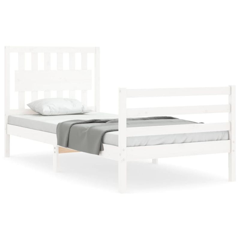 Casa si Gradina - Mobilier - Paturi si accesorii - Paturi - Cadru de pat cu tablie single mic, alb, lemn masiv - Infinity.ro