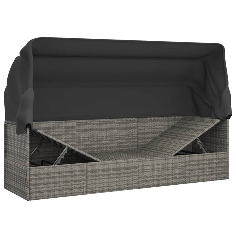 Casa si Gradina - Gradina si terasa - Mobilier exterior - Scaune si sezlonguri gradina - Pat sezlong de exterior cu acoperis si perne, gri, poliratan - Infinity.ro