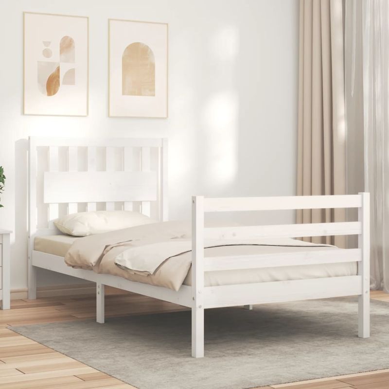 Casa si Gradina - Mobilier - Paturi si accesorii - Paturi - Cadru de pat cu tablie single mic, alb, lemn masiv - Infinity.ro