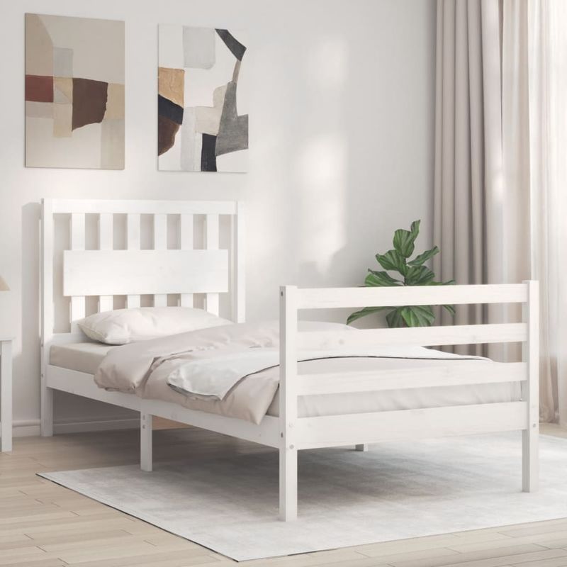 Casa si Gradina - Mobilier - Paturi si accesorii - Paturi - Cadru de pat cu tablie single mic, alb, lemn masiv - Infinity.ro