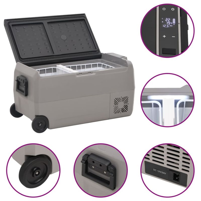Sport si Outdoor - Camping - Bucatarie de camping - Cutii si genti frigorifice - Lada frigorifica cu roata si maner 50 L, negru si gri, PP & PE - Infinity.ro