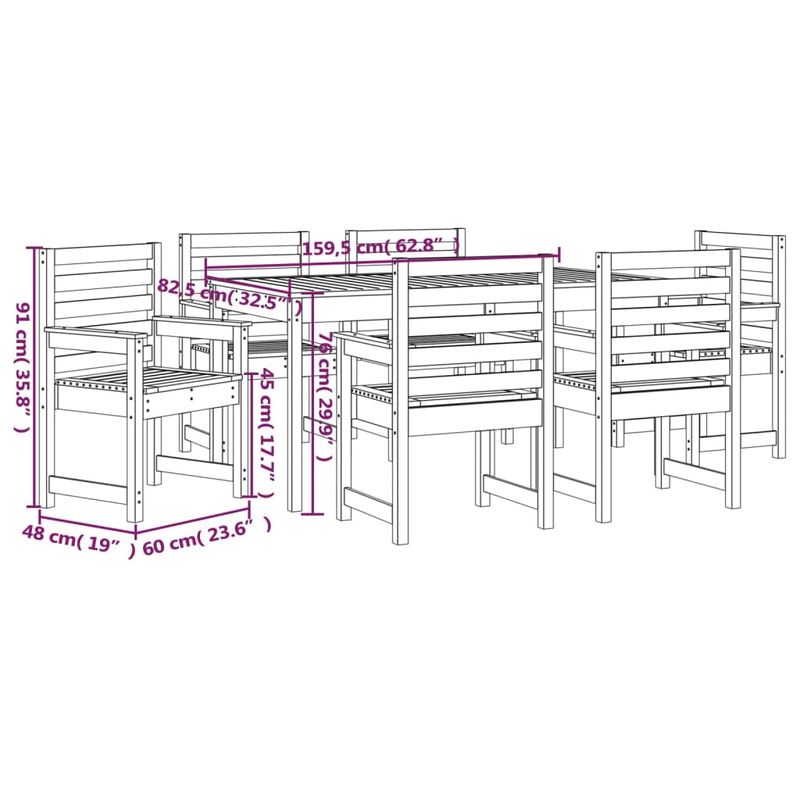 Casa si Gradina - Gradina si terasa - Mobilier exterior - Seturi mobila gradina - Set cu masa de gradina, 7 piese, lemn masiv de pin - Infinity.ro