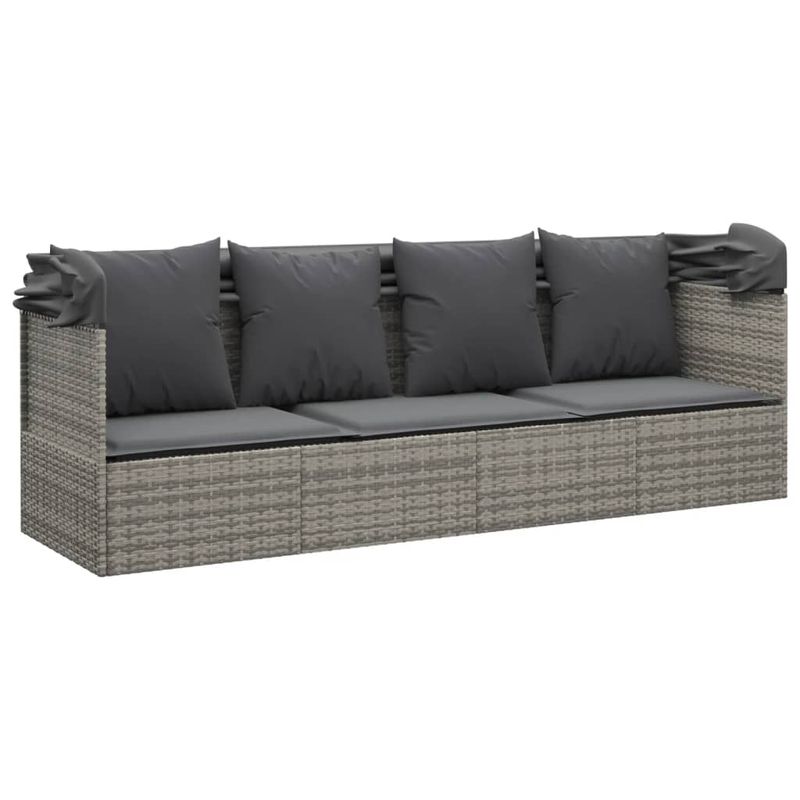 Casa si Gradina - Gradina si terasa - Mobilier exterior - Scaune si sezlonguri gradina - Pat sezlong de exterior cu acoperis si perne, gri, poliratan - Infinity.ro
