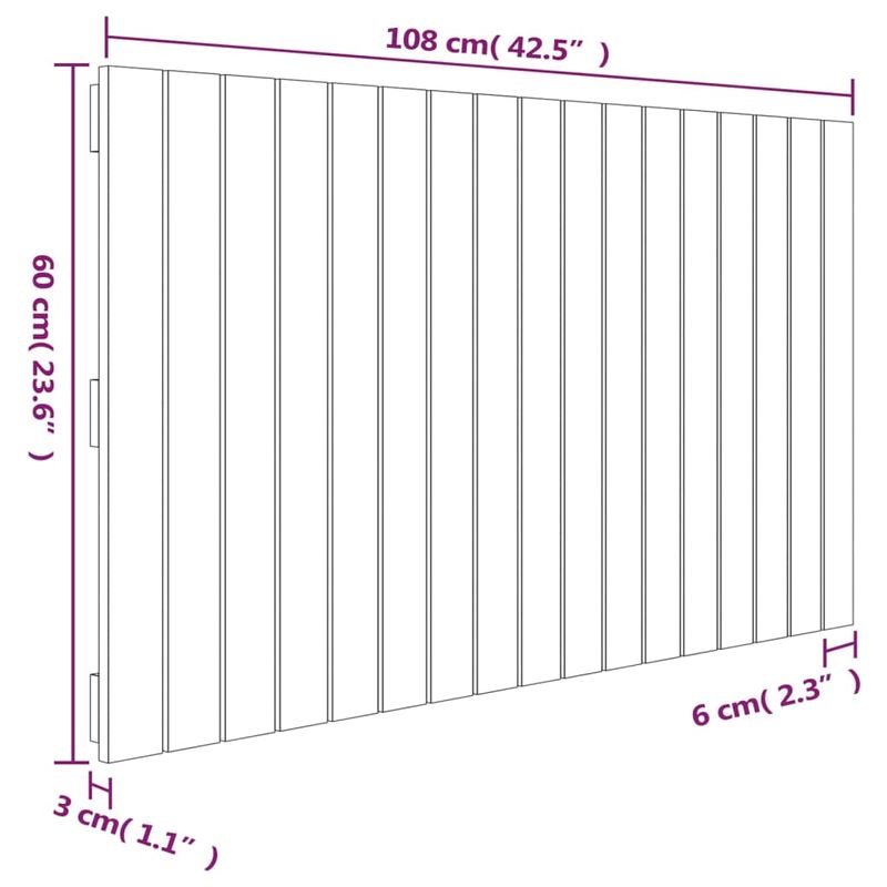 Casa si Gradina - Mobilier - Paturi si accesorii - Accesorii paturi - Tablie de pat pentru perete, 108x3x60 cm, lemn masiv de pin - Infinity.ro