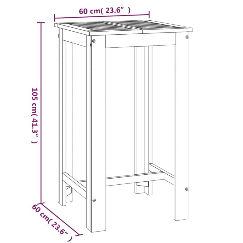 Casa si Gradina - Gradina si terasa - Mobilier exterior - Mese gradina - Masa de bar de gradina, 60 x 60 x 105 cm, lemn masiv de acacia - Infinity.ro